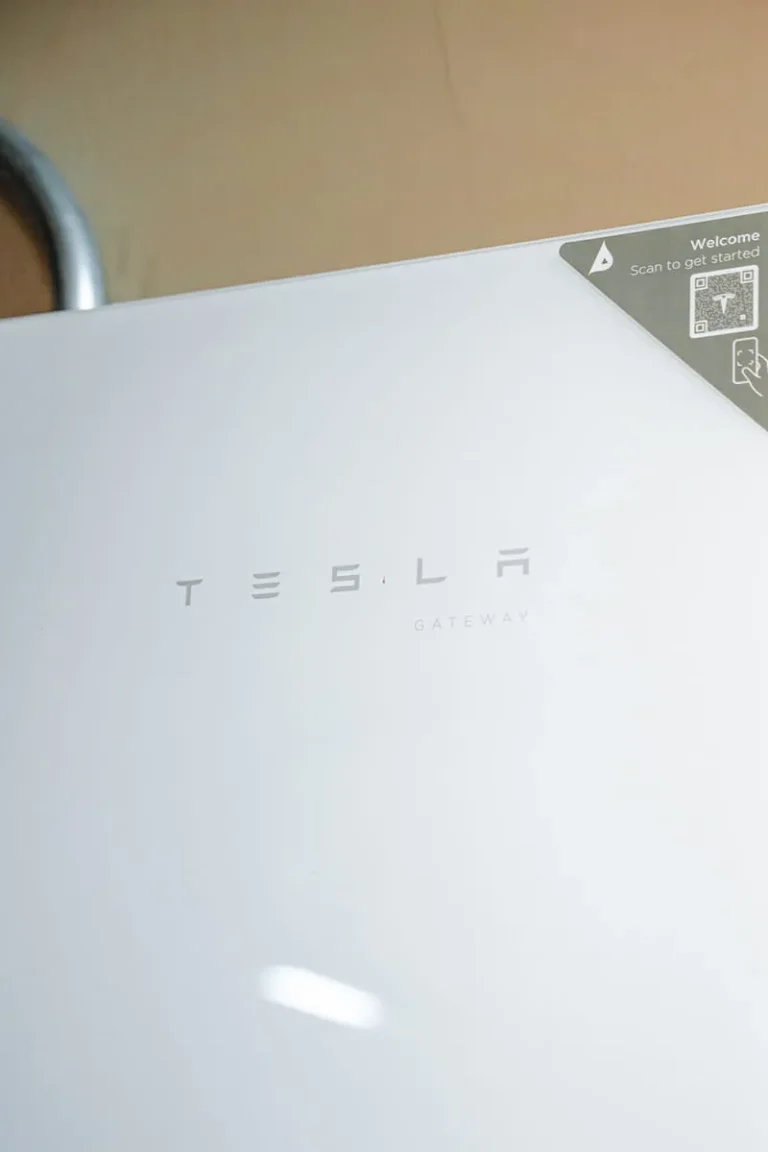 Close-up of a Tesla Gateway unit installed for a residential solar energy system
